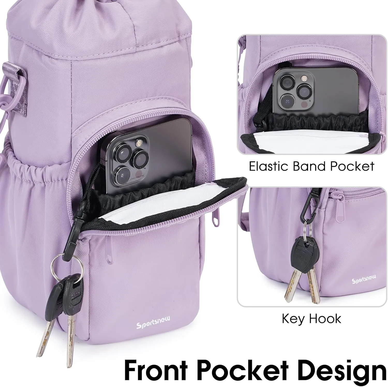 sportsnew Water Bottle Holder with Strap 32oz 40oz Insulated Water Bottle Carrier Sling Bag with Phone Pocket Crossbody