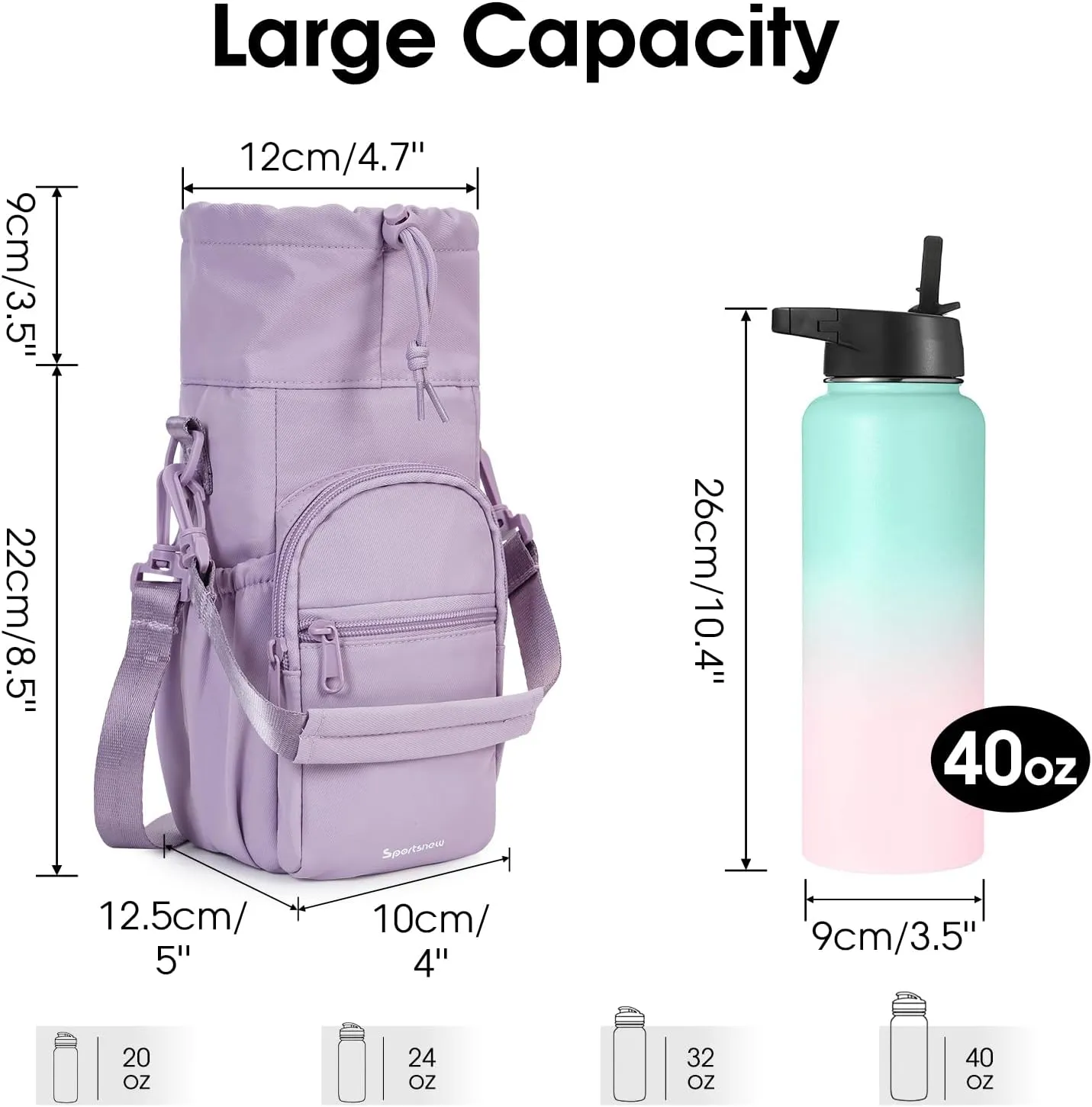 sportsnew Water Bottle Holder with Strap 32oz 40oz Insulated Water Bottle Carrier Sling Bag with Phone Pocket Crossbody