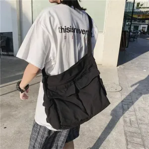 Student Large-Capacity Canvas Shoulder Tote School Messenger Crossbody Travel Bag
