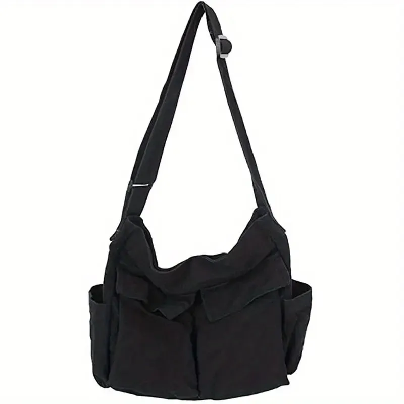 Student Large-Capacity Canvas Shoulder Tote School Messenger Crossbody Travel Bag