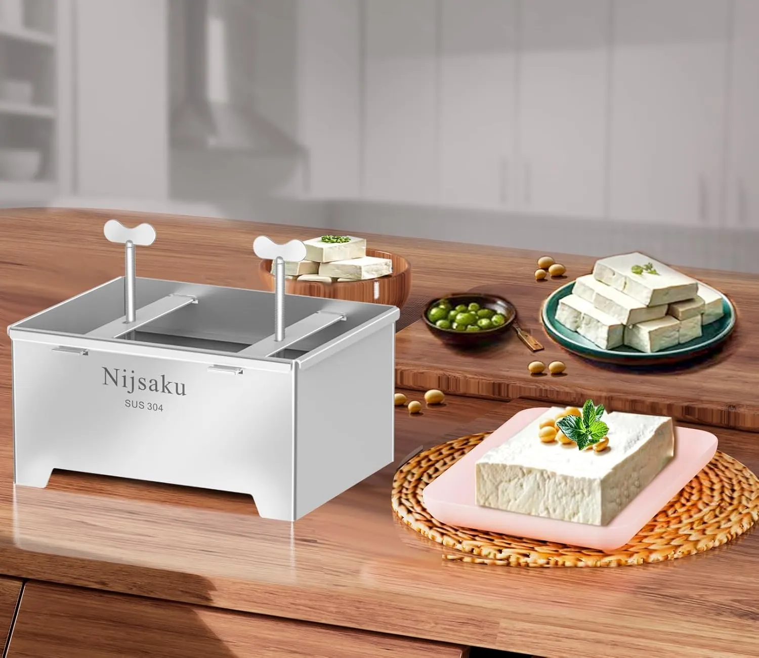 Tofu Press Stainless Steel Tofu Press & Paneer Maker - Cheese Press for Homemade Tofu, Paneer, Vegan Cheese - Heavy Duty with Adjustable Pressure for Firm or Extra Firm Tofu XL