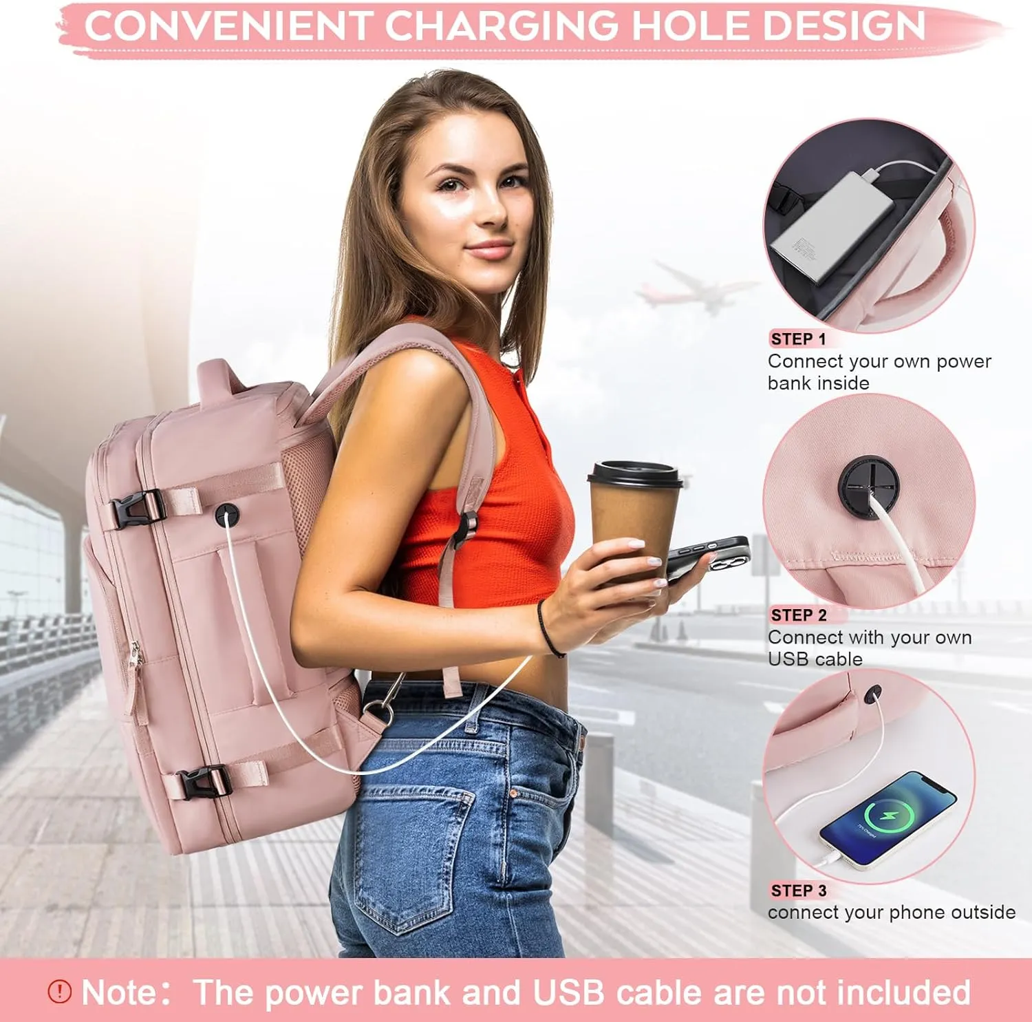 Travel Backpack for Women, Personal Item Bag for Airlines, Lightweight Carry On Backpack, Casual Hiking Work Gym College Weekender Bag Daypack, Laptop Backpack, Pink