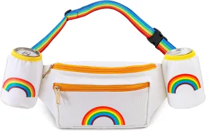 Wehhbtye Rainbow Fanny Pack, Pride Waist Pack with 2 Drink Carrier, Adjustable Multicolor Belt Canvas Bag for Women Men LGBTQ Festival Rave Party Outfit Accessories and Traveling
