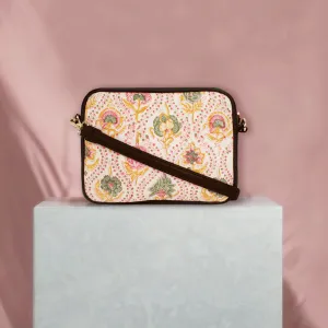 Yellow Peach Floral Block printed Box Sling Bag