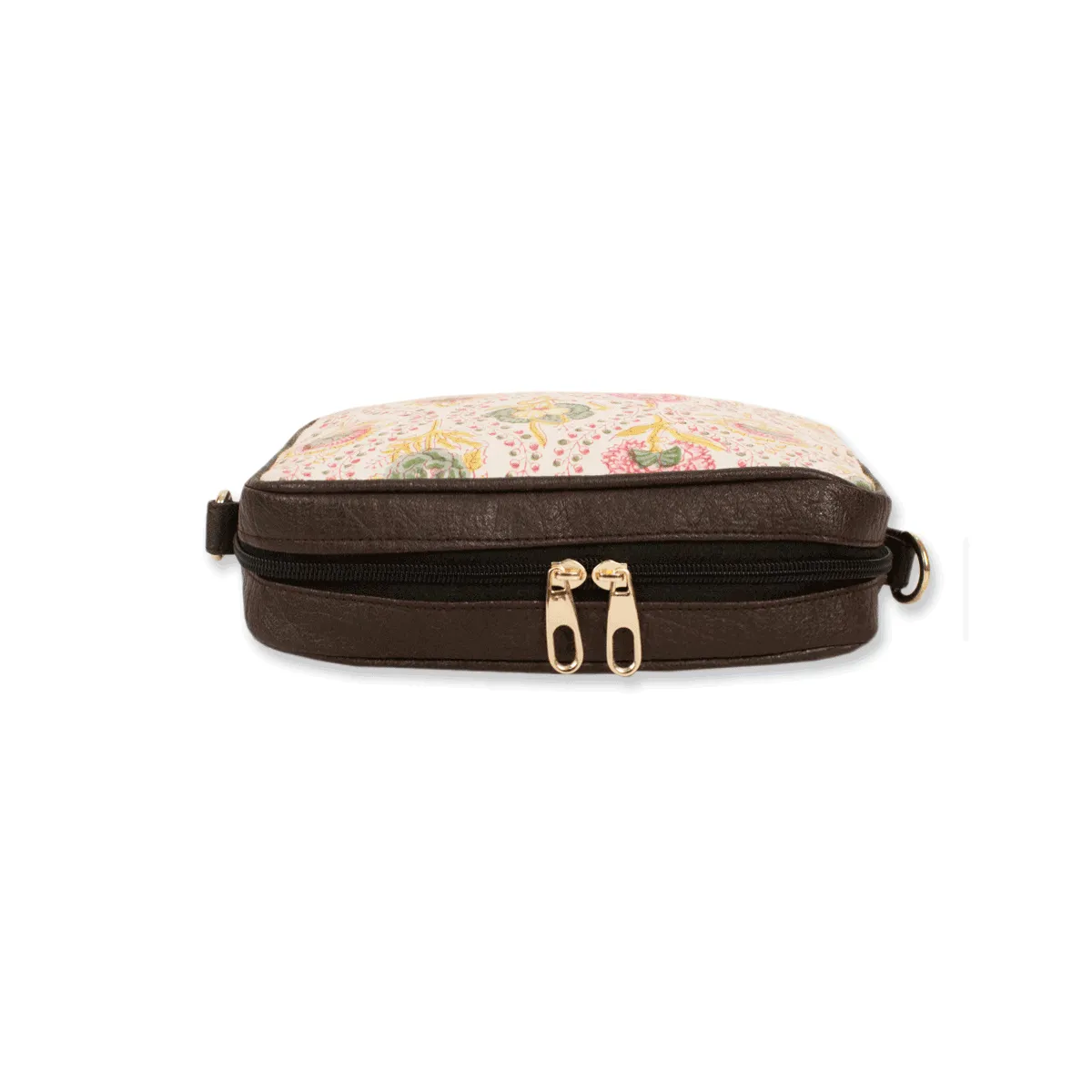 Yellow Peach Floral Block printed Box Sling Bag