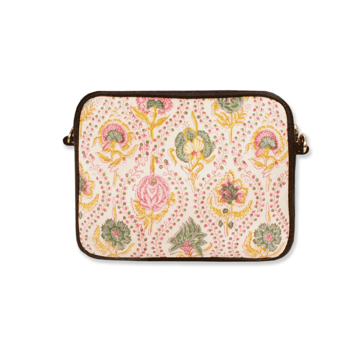 Yellow Peach Floral Block printed Box Sling Bag